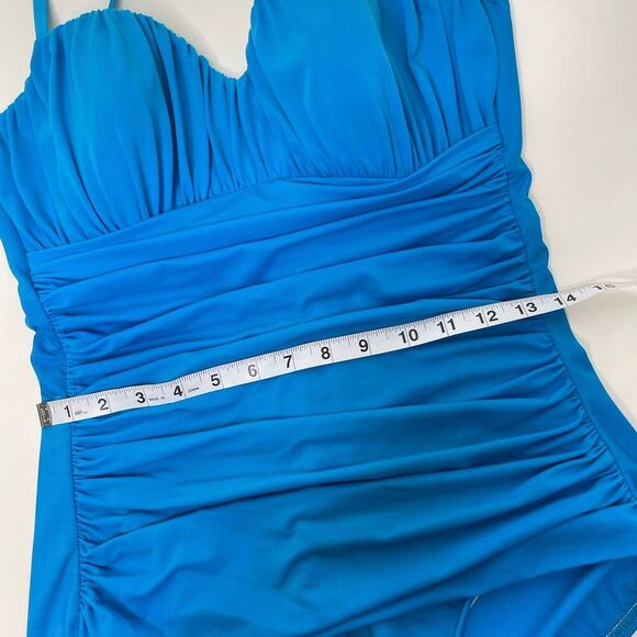 MIRACLESUIT Rialto Swimsuit Size 14 Slimming Shaper Ruched Blue Tummy Control - Picture 15 of 16